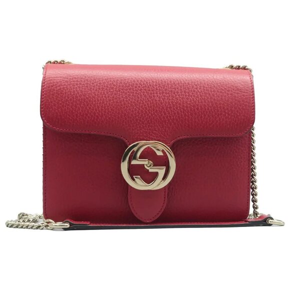 Gucci Handbags - 100% Authentic GUCCI Interlocking Red Leather Shoulder Bag 748-072824